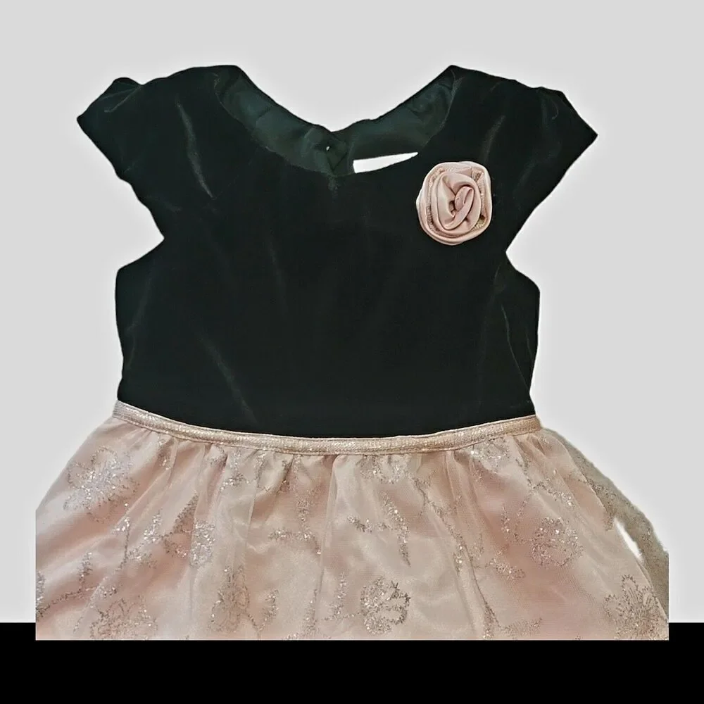 Jona Michelle Girl's Size 6 Dress Party Black Velour Bodice‎ Peach Satin